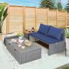 image:imageDevoko Patio Day Bed Outdoor Daybed Set Multifunctional Rattan Lounge Bed with 2 Side Tables for Backyard Porch Poolside Lawn Beach Navy BlueNavy Blue