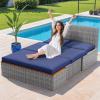 image:imageDevoko Patio Day Bed Outdoor Daybed Set Multifunctional Rattan Lounge Bed with 2 Side Tables for Backyard Porch Poolside Lawn Beach Navy BlueNavy Blue