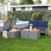 image:imageDevoko Patio Day Bed Outdoor Daybed Set Multifunctional Rattan Lounge Bed with 2 Side Tables for Backyard Porch Poolside Lawn Beach Navy BlueNavy Blue