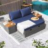 image:imageDevoko Patio Day Bed Outdoor Daybed Set Multifunctional Rattan Lounge Bed with 2 Side Tables for Backyard Porch Poolside Lawn Beach Navy BlueNavy Blue