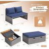 image:imageDevoko Patio Day Bed Outdoor Daybed Set Multifunctional Rattan Lounge Bed with 2 Side Tables for Backyard Porch Poolside Lawn Beach Navy BlueNavy Blue