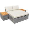 image:imageDevoko Patio Day Bed Outdoor Daybed Set Multifunctional Rattan Lounge Bed with 2 Side Tables for Backyard Porch Poolside Lawn Beach Navy BlueBeige White