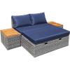 image:imageDevoko Patio Day Bed Outdoor Daybed Set Multifunctional Rattan Lounge Bed with 2 Side Tables for Backyard Porch Poolside Lawn Beach Navy BlueNavy Blue