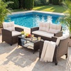 image:imageDevoko 4Piece Patio Furniture Set AllWeather PE Rattan Outdoor Conversation Set with Thick Cushions amp Glass Coffee Table Brown Wicker Patio Sofa Set for Backyard Porch Garden