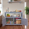 image:imageDevoko Outdoor Storage Cabinet Weatherproof Cabinet Acacia Wood with 2 Magnetic Doors and Shelve Outdoor Buffet TV Stand Potting Table BrownGrey