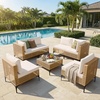 image:imageDevoko Patio Furniture Set7 Pieces Outdoor Wicker Sectional Couch with Thick Cushions ampGlass Tabletop PE Rattan Backyard Conversation Sofa with Coffee Table for Deck PorchBeige