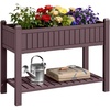 image:imageDevoko Elevated Resin Raised Garden Bed with Divider Outdoor Planter Box Stand with Drainage Holes Ergonomic Height and Bottom Storage Shelf for Flowers Vegetables and Herbs BrownBrown