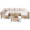 image:imageDevoko Patio Furniture Set7 Pieces Outdoor Wicker Sectional Couch with Thick Cushions ampGlass Tabletop PE Rattan Backyard Conversation Sofa with Coffee Table for Deck PorchBeige