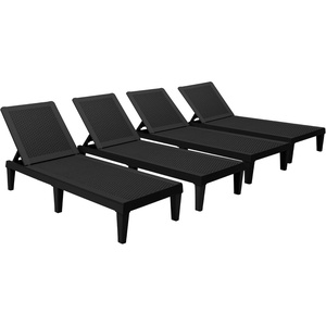 image:imageDevoko Outdoor Chaise Lounge Chair Set of 2 with 5Position Adjustable Back Waterproof amp Lightweight PP Lounge Chairs for Outside Pool Patio BlackBlack
