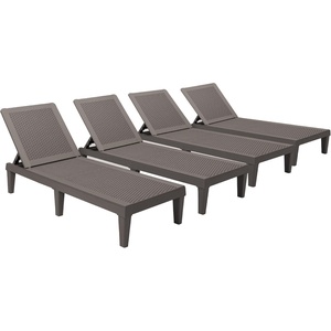 image:imageDevoko Outdoor Chaise Lounge Chair Set of 2 with 5Position Adjustable Back Waterproof amp Lightweight PP Lounge Chairs for Outside Pool Patio BlackDeep Brown