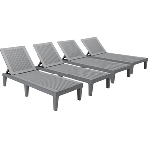 image:imageDevoko Outdoor Chaise Lounge Chair Set of 2 with 5Position Adjustable Back Waterproof amp Lightweight PP Lounge Chairs for Outside Pool Patio BlackLight Grey