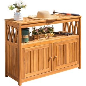 image:imageDevoko Outdoor Storage Cabinet Weatherproof Cabinet Acacia Wood with 2 Magnetic Doors and Shelve Outdoor Buffet TV Stand Potting Table BrownBrown