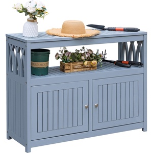 image:imageDevoko Outdoor Storage Cabinet Weatherproof Cabinet Acacia Wood with 2 Magnetic Doors and Shelve Outdoor Buffet TV Stand Potting Table BrownGrey