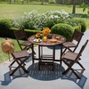 image:imageDevoko 5 PCS Patio Furniture Patio Dining Set Acacia Wood Outdoor Table and Chairs with 4 Folding Chairs and 37 Round Movable Table Outdoor Dining Set for Lawn Balcony Garden Light BrownDeep Brown