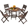 image:imageDevoko 5 PCS Patio Furniture Patio Dining Set Acacia Wood Outdoor Table and Chairs with 4 Folding Chairs and 37 Round Movable Table Outdoor Dining Set for Lawn Balcony Garden Light BrownDeep Brown