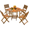 image:imageDevoko 5 PCS Patio Furniture Patio Dining Set Acacia Wood Outdoor Table and Chairs with 4 Folding Chairs and 37 Round Movable Table Outdoor Dining Set for Lawn Balcony Garden Light BrownLight Brown