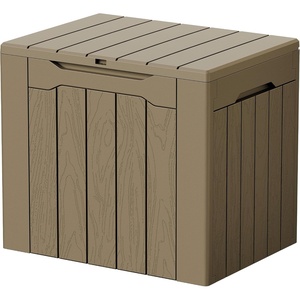 image:imageDevoko 29 Gallon Deck Box Waterproof Resin Outdoor Storage Box  Lockable and UV Resistant for Patio Furniture Garden ToolsLight Brown
