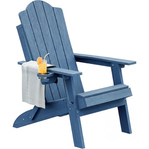 image:imageDevoko Folding Adirondack Chair HDPE AllWeather Outdoor Patio Chair  with Cup Holder High Back and Wide Armrest Fire Pit Chairs Recliner Foldable for Patio Poolside Deck 1 Navy BlueNavy Blue