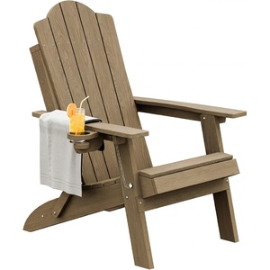 image:imageDevoko Folding Adirondack Chair HDPE AllWeather Outdoor Patio Chair  with Cup Holder High Back and Wide Armrest Fire Pit Chairs Recliner Foldable for Patio Poolside Deck 1 Navy BlueWood Brown